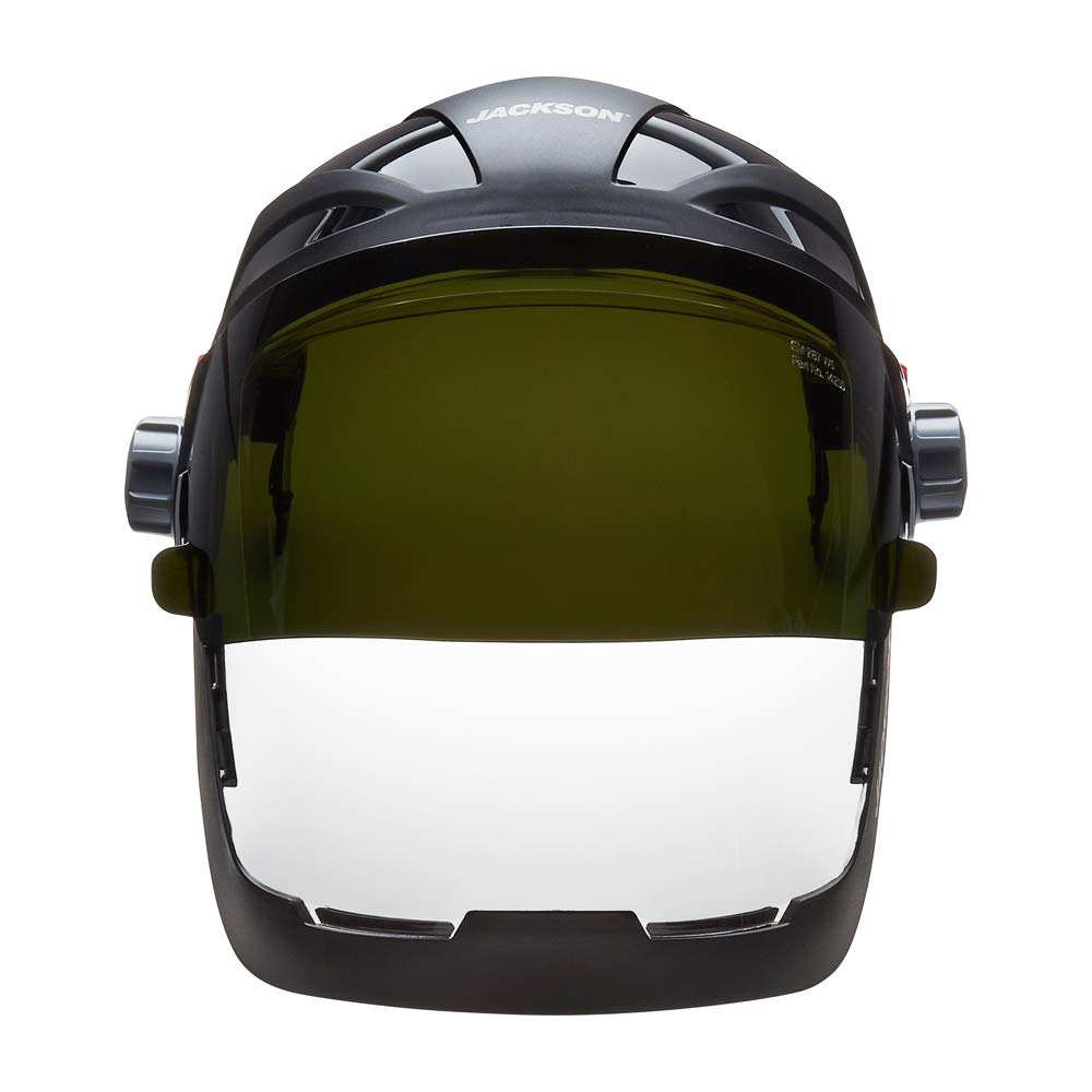 JACKSON SAFETY Jackson Safety 14233 QUAD500 Face Shield with Shade 8 IR Flip Visor, Ratcheting, Clear Tint, Anti-Fog, Black