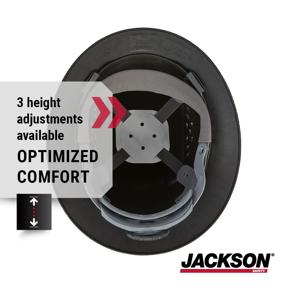 JACKSON SAFETY Jackson Safety 20620 Blockhead Fiberglass Full Brim Hard Hat 4-Point Ratchet Suspension w/Jackson 370 Speed Dial Headgear Carbon Fiber Pattern Large
