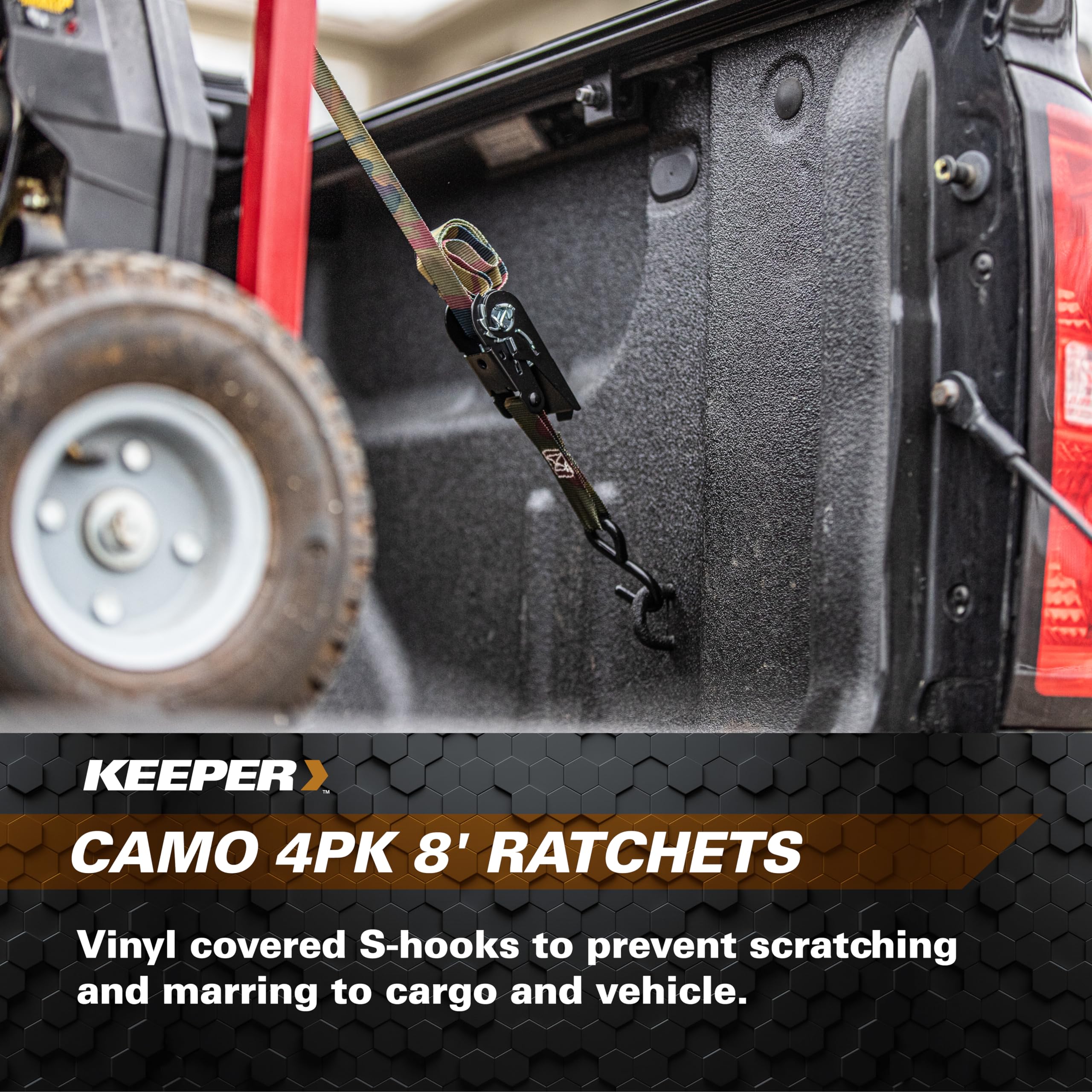 KEEPER Keeper 03508-V Camo 4PK 8' Ratchets 400 lbs Working Load Limit