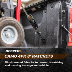 Keeper 03508-V Camo 4PK 8' Ratchets 400 lbs Working Load Limit