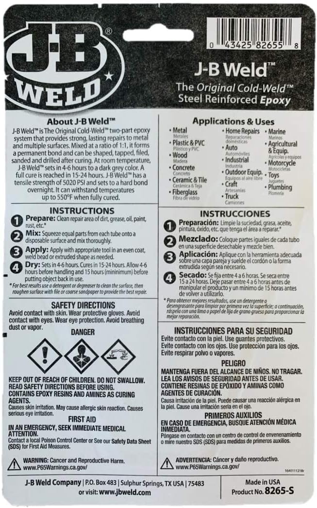 J-B WELD J-B Weld 8265-S Cold Weld Compound Dark Gray 2 oz