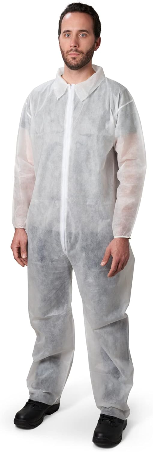 KLEENGUARD KleenGuard 67307 KGA10 Lightweight Coveralls for Non-Hazardous Particulate Protection Zip Front Elastic Wrists and Ankles White 4X-Large Qty 50