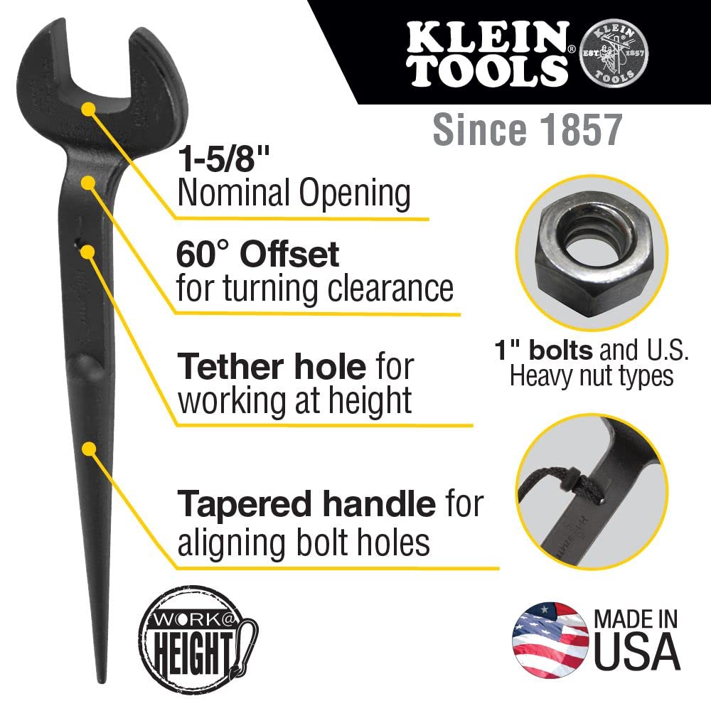 KLEIN TOOLS Klein Tools 3214TT US Heavy 1 Erection Wrench with Hole, 18 inches, Alloy Steel