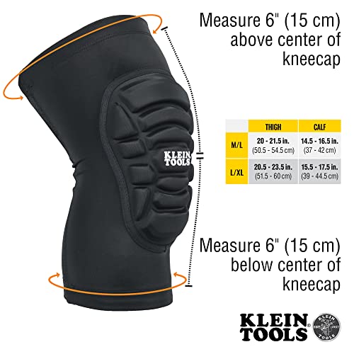 KLEIN TOOLS Klein Tools 60492 Knee Pads Lightweight Padded Knee Sleeves Black M/L