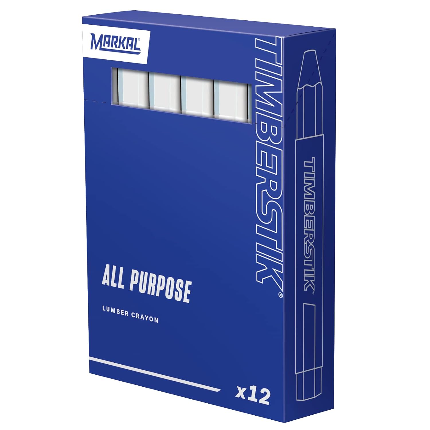 MARKAL Markal 80350 Timberstik All Purpose Lumber Crayon Wax Based 1/2 Hex x 4-5/8 Length Weather and Fade Resistant White 12 Pack