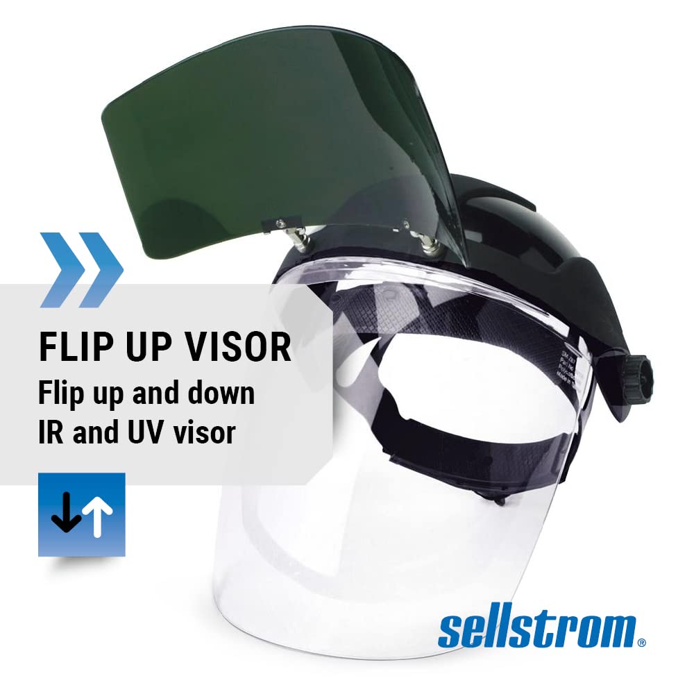 SELLSTROM Sellstrom S32151 DP4 Series Multi-Purpose Faceshield, Flip-Up IR Window & Ratcheting Headgear, AF/Clear, Shade 5 IR, 9 in H x 12.125 in L