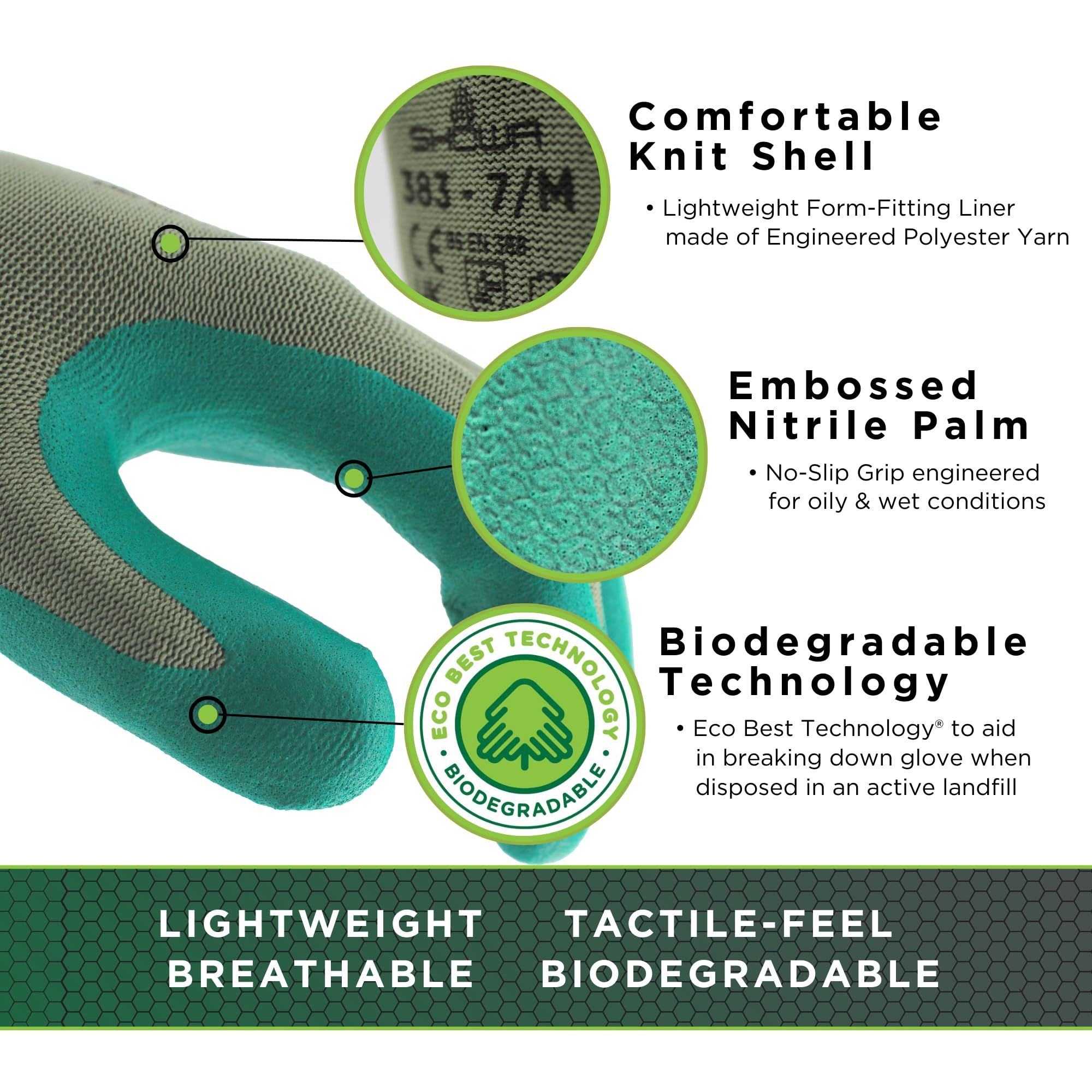 SHOWA SHOWA 383XL-09 Biodegradable EBT Nitrile General Purpose Work Glove X-Large (Pack of 12 Pair) Green