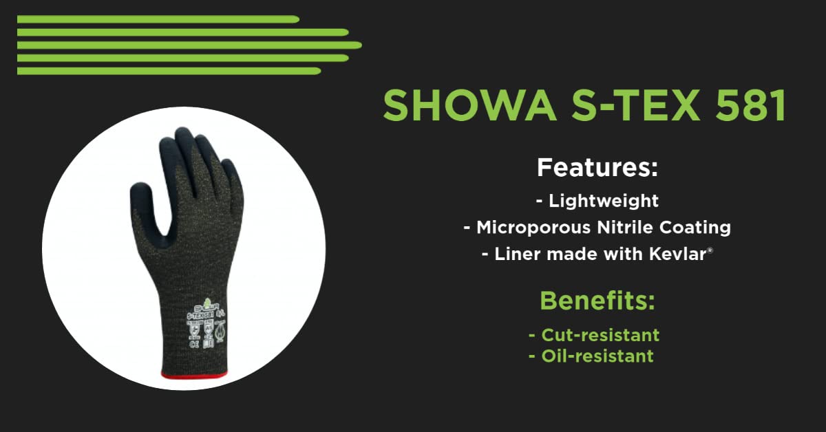 SHOWA Showa S-Tex581l-08 Nitrile Cut Resistant Gloves Size Large Black A5 ANSI/ISEA Cut Level