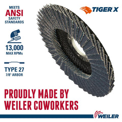 Weiler 51223 Tiger X Flap Disc Ceramic Zirconia Alumina Flat 40 Grit 4-1/2 Inches 7/8 Arbor Hole Pack of 10