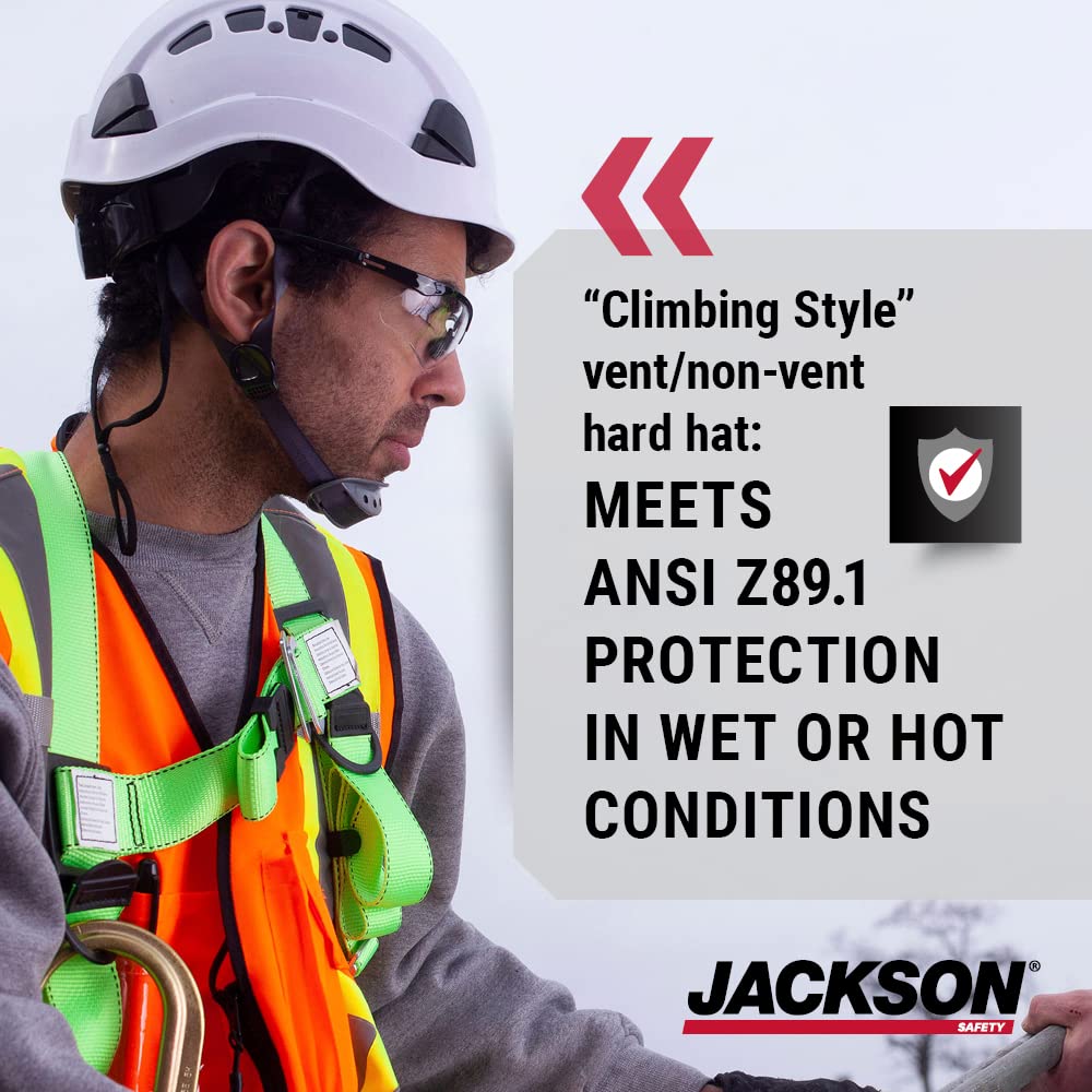 JACKSON SAFETY Jackson Safety 20920 Vented Hard Hat Industrial Climbing Style 6-pt Suspension (Multiple Colors) White Medium
