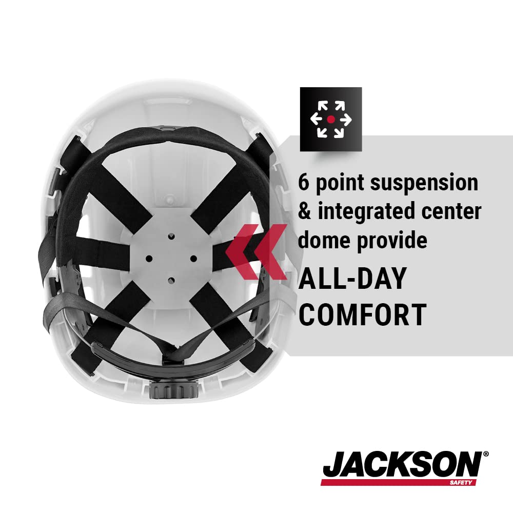 JACKSON SAFETY Jackson Safety 20920 Vented Hard Hat Industrial Climbing Style 6-pt Suspension (Multiple Colors) White Medium