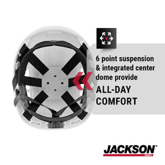 Jackson Safety 20920 Vented Hard Hat Industrial Climbing Style 6-pt Suspension (Multiple Colors) White Medium