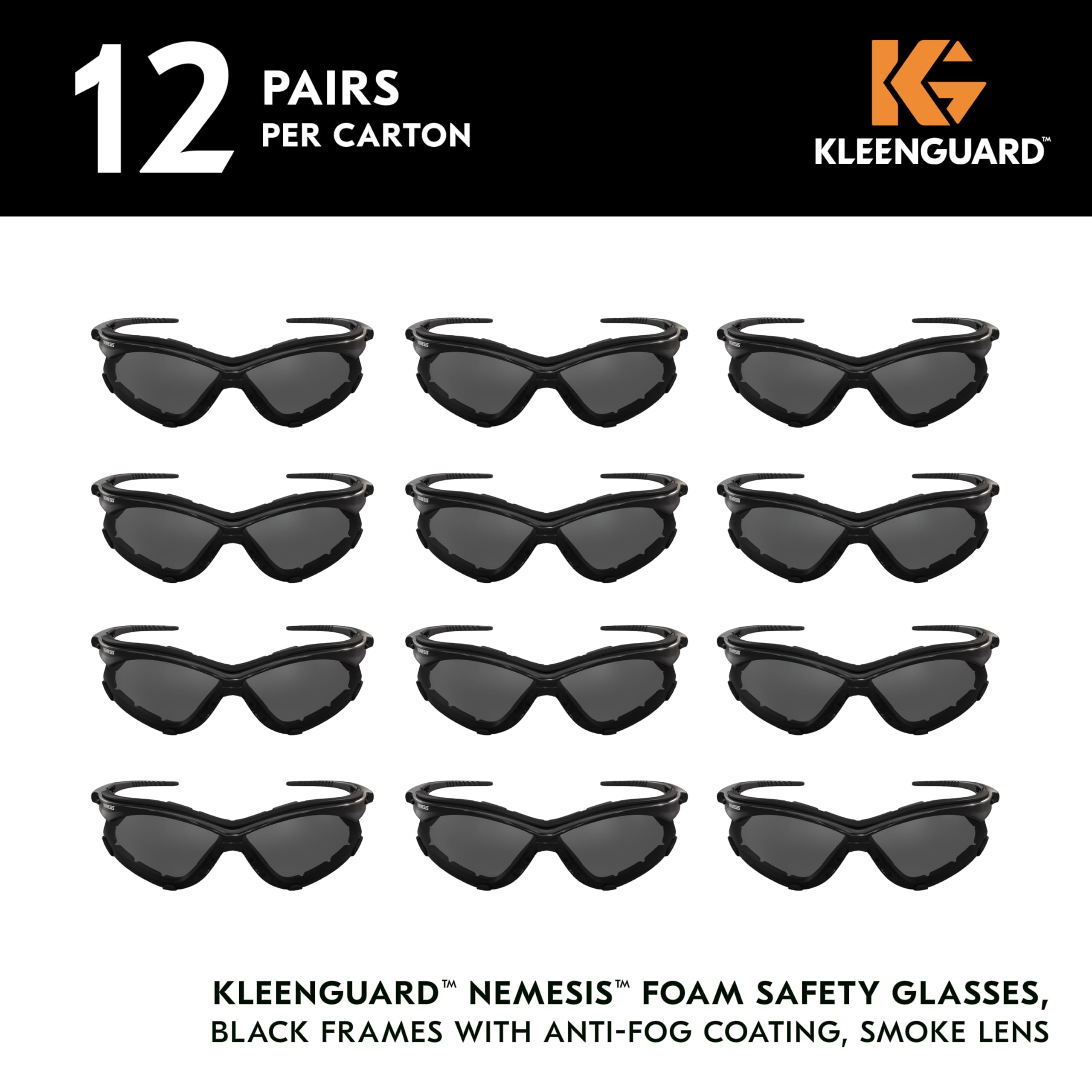 KLEENGUARD Kleenguard 65336 V30 Nemesis Foam Safety Glasses Smoke Lenses Pack of 12