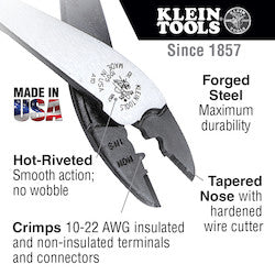 KLEIN TOOLS Klein Tools J1005 Journeyman Crimping/Cutting Tool 10-22 AWG 9.75 Inch
