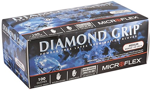 MICROFLEX Microflex MF-300-M Medium Diamond Grip Latex Gloves 100 Count