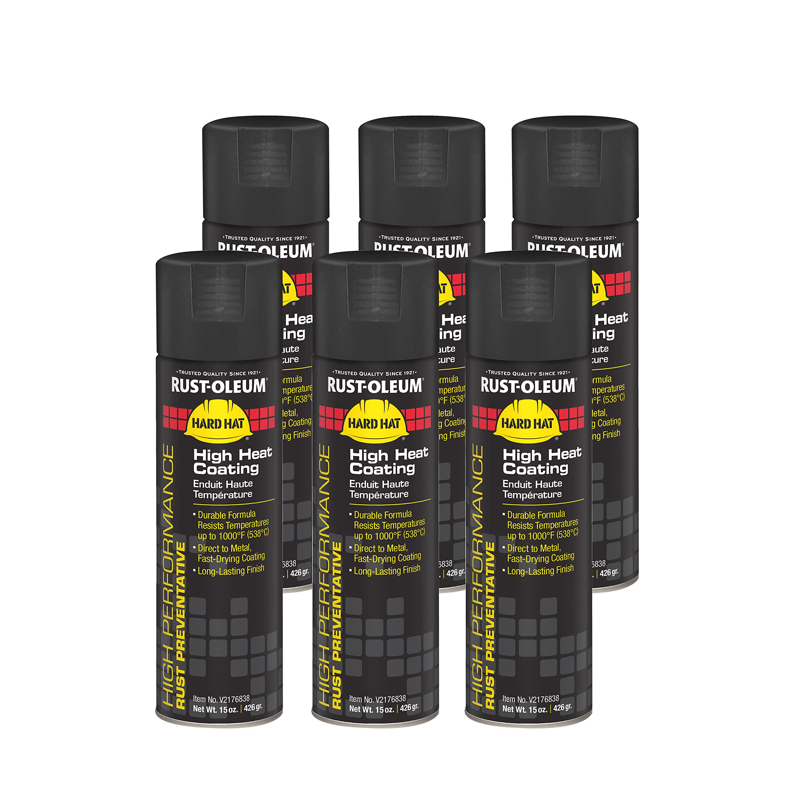 RUST-OLEUM Rust-Oleum V2176838 High Performance V2100 System High Heat Aerosol Black 20 Oz. Can - Lot of 6