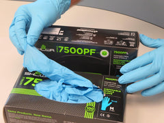 SHOWA 7500PFM Nitrile Disposable Gloves Rolled Cuff Medium Blue