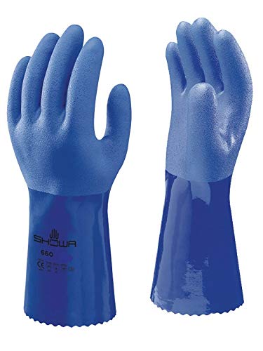 SHOWA SHOWA 660L-09 Blue Atlas Cotton Lined 1.3 mm PVC Chemical Resistant Gloves, Large