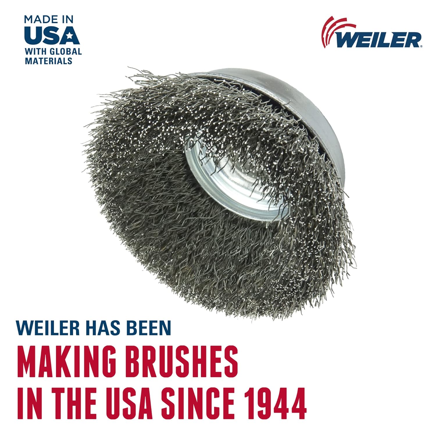 WEILER Weiler 13188 Crimped Wire Cup Brush 5/8-11 UNC Nut 3-1/2 Inch Diameter Stainless Steel Fill