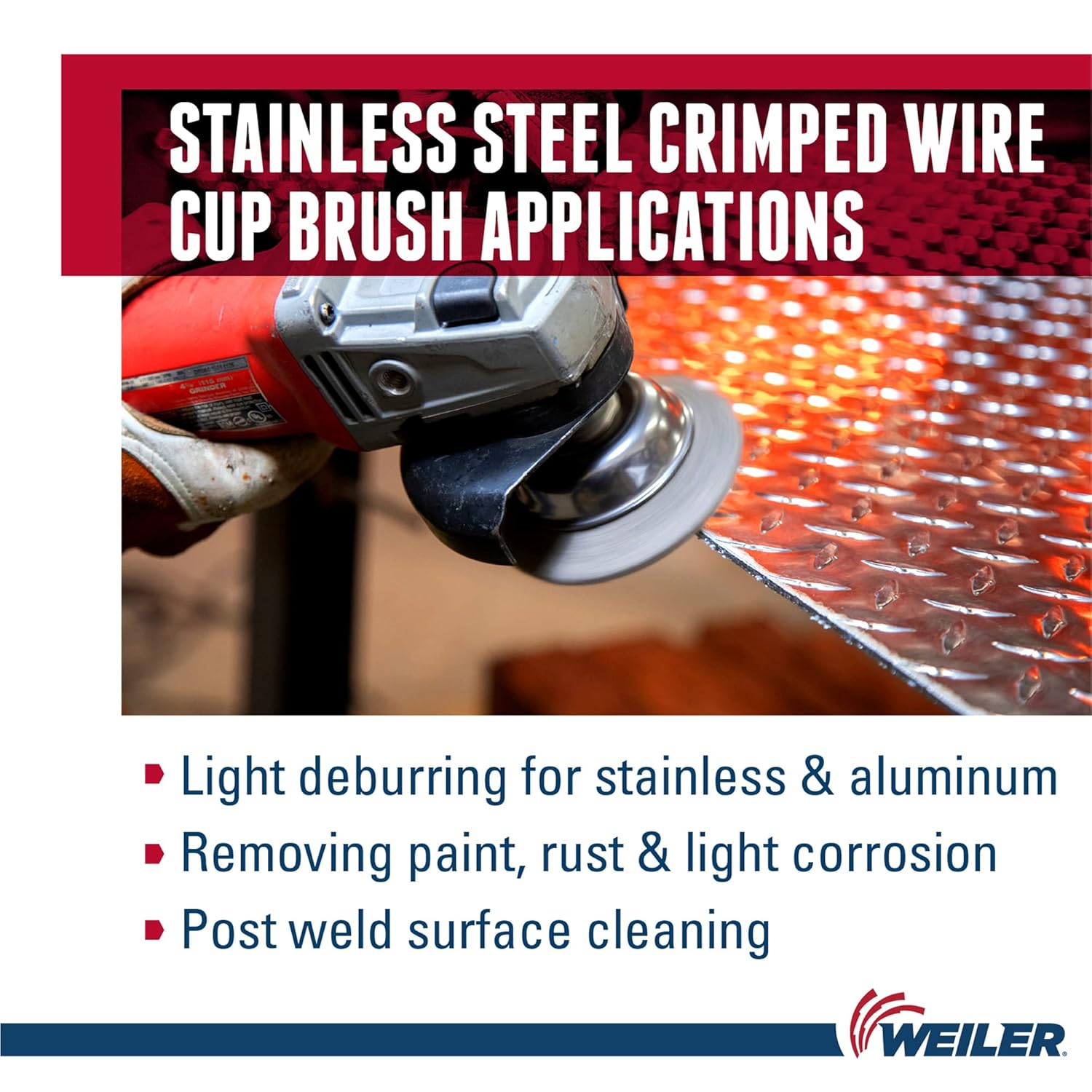 WEILER Weiler 13188 Crimped Wire Cup Brush 5/8-11 UNC Nut 3-1/2 Inch Diameter Stainless Steel Fill