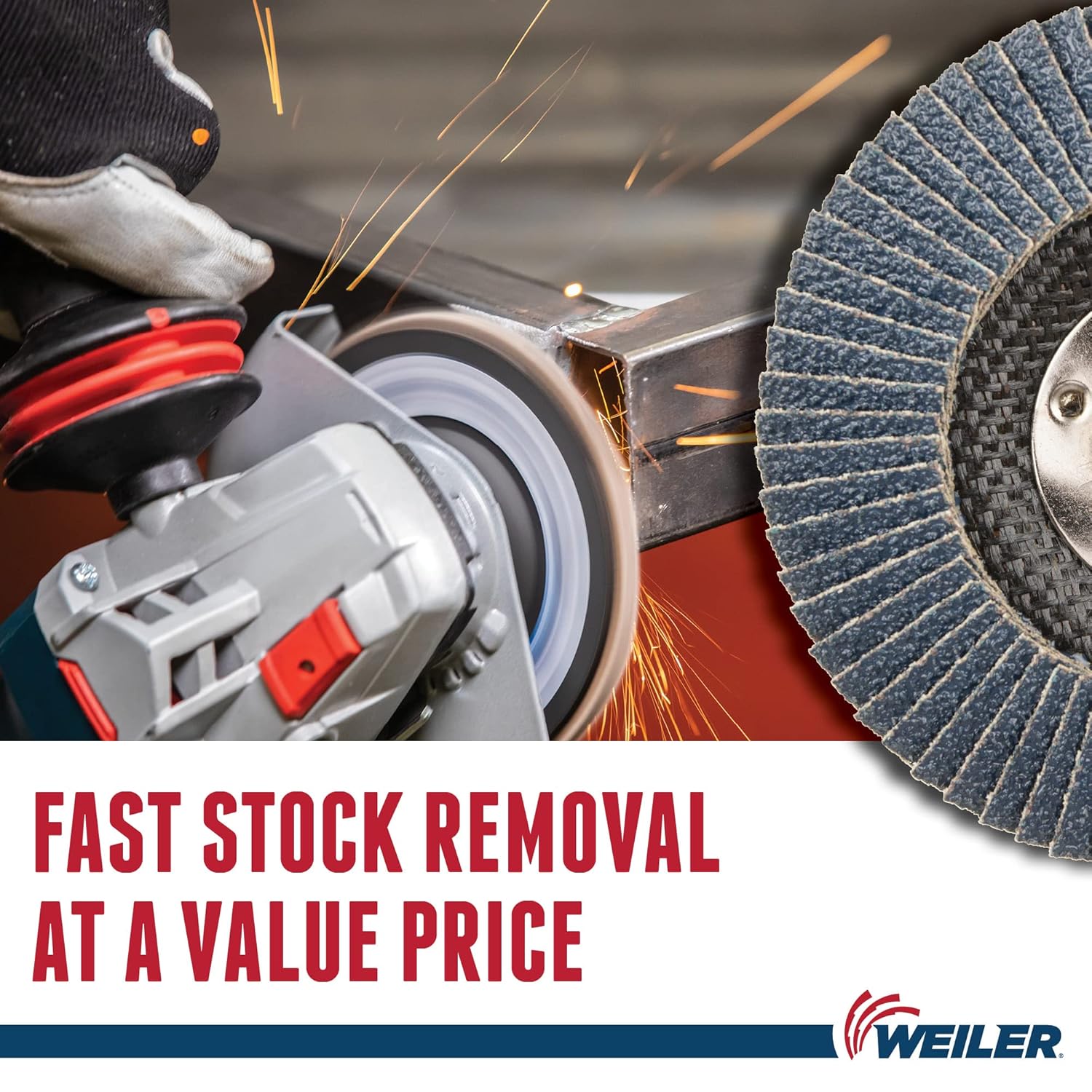 WEILER Weiler 31350 Wolverine 4-1/2 x 5/8-11 UNC Nut Abrasive Flap Disc 40 Grit Zirconia Alumina Bevel Type 29 Phenolic Backing Standard Density