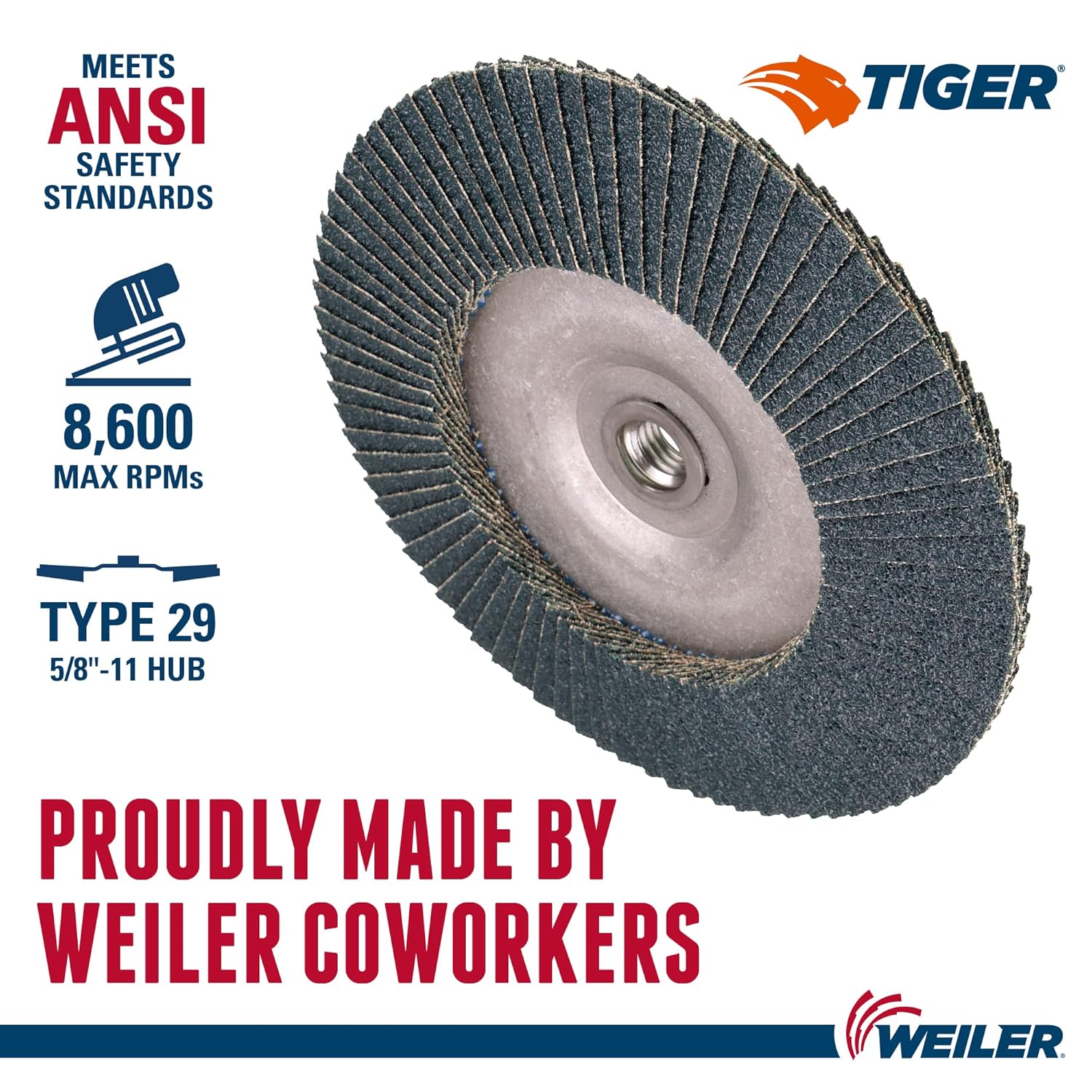 WEILER Weiler 50543 Tiger Abrasive Flap Disc Type 29 Threaded Hole Aluminum Backing Zirconia Alumina 7 Inches Diameter 40 Grit