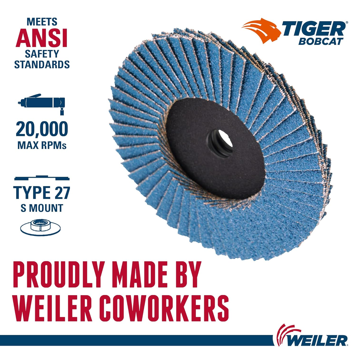 WEILER Weiler 50916 BobCat 2 Diameter, 40 Grit, Zirconium, Plastic Backing, Type 27 Specialty Abrasive Flap Mini Disc