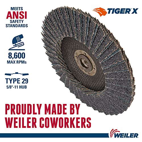 WEILER Weiler 51220 Tiger X Flap Disc Angled Phenolic Backing 40 Grit 7 inches 5/8-11 Arbor Hole