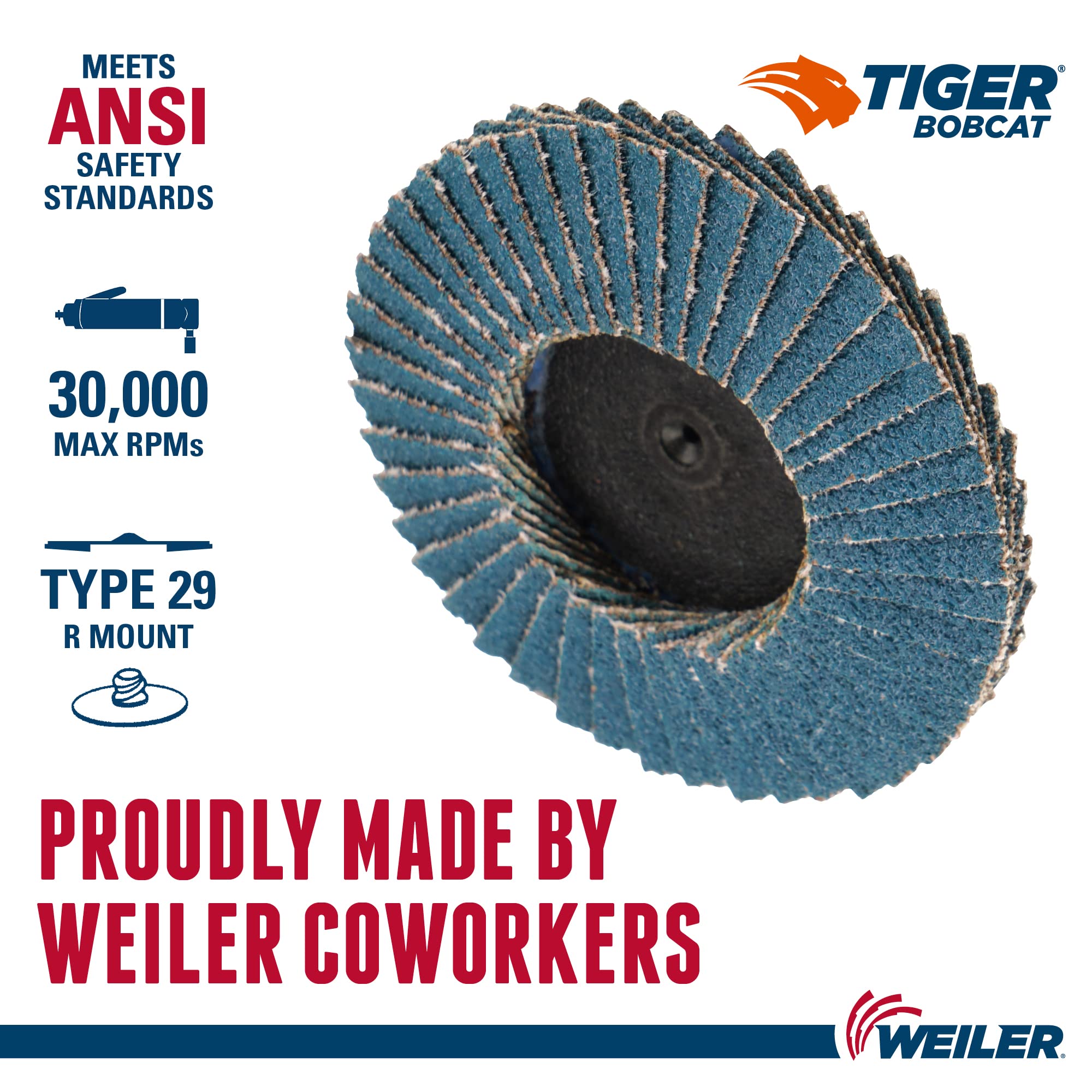 WEILER Weiler 50949 Bobcat Mini Abrasive Flap Disc Conical TY29 Type R Mount 80Z Pack of 10