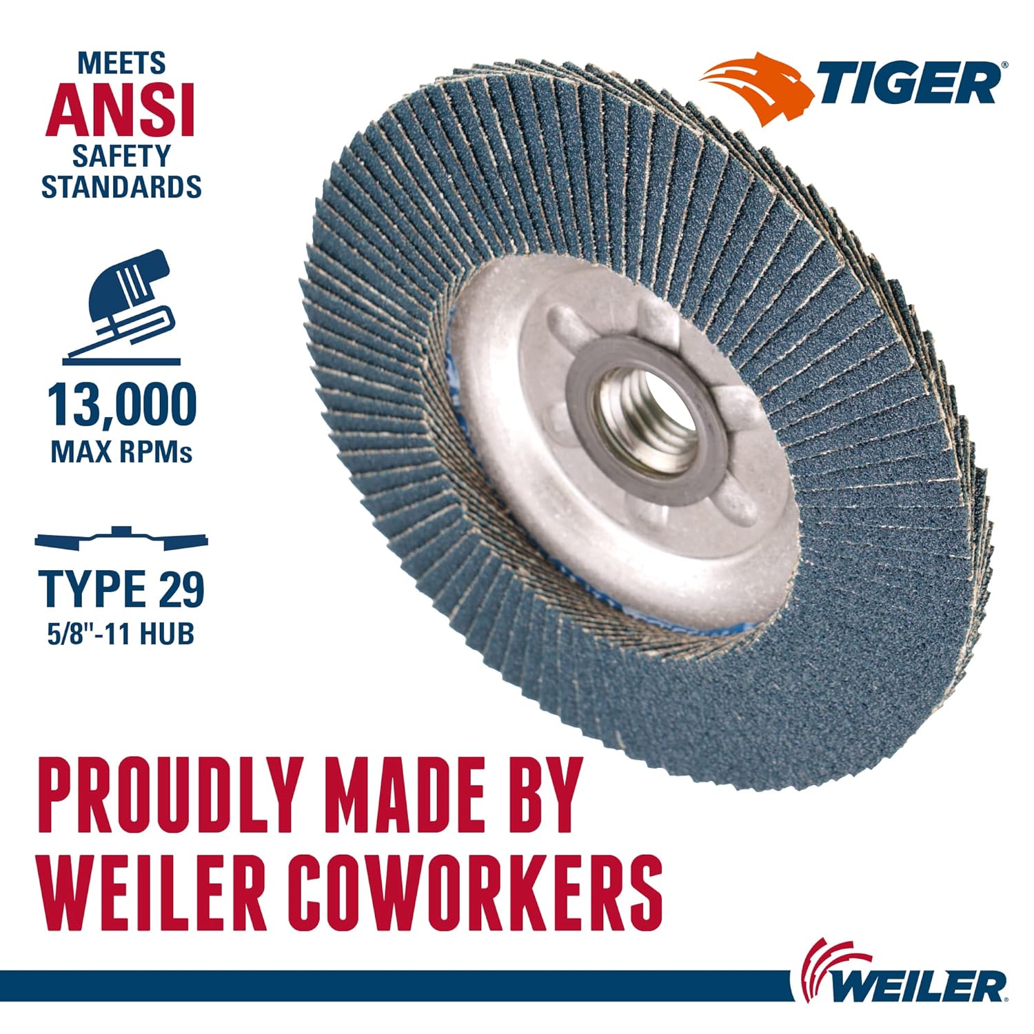 WEILER Weiler 50520 Tiger Abrasive Flap Disc Type 29 Threaded Hole Aluminum Backing Zirconia Alumina 4-1/2 Inch Diameter 80 Grit