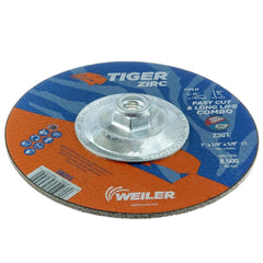 Weiler 58055 7 x 1/8 Tiger Zirc Type 27 Cut and Grind Combo Wheel Z30T 5/8-11 UNC Nut Pack of 10