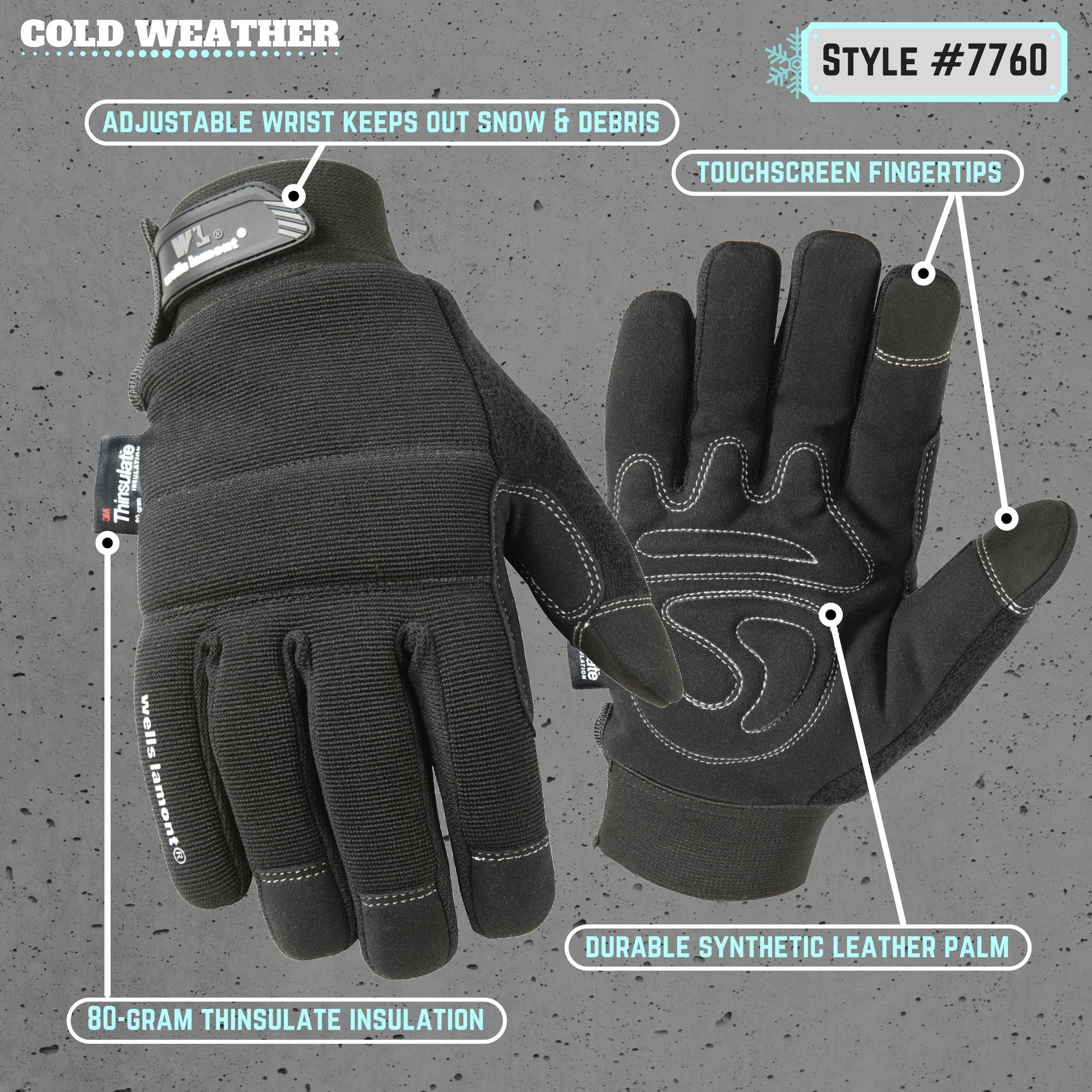 WELLS LAMONT Wells Lamont 7760L Men's Touchscreen Thinsulate Winter Gloves Large Black