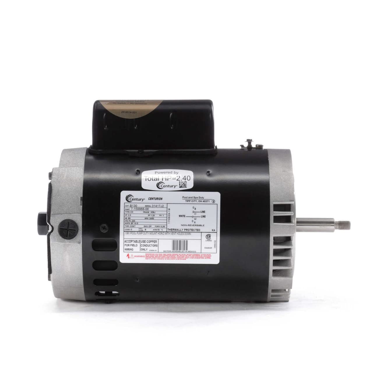 CENTURY MOTORS Century B130 Pool Pump Motor 2 HP 230V 3450 RPM