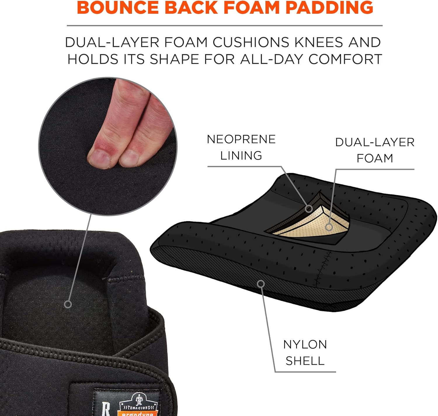 ERGODYNE Ergodyne 18350 ProFlex Gel Knee Pads, Hook and Loop, Black, Cut and Abrasion Resistant
