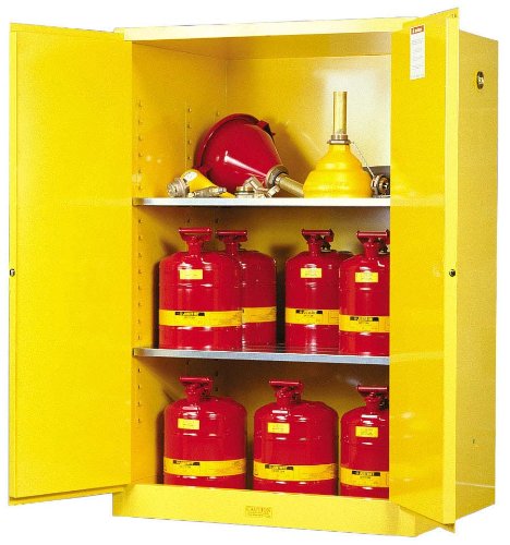 JUSTRITE Justrite 899000 Sure-Grip EX Flammable Liquid Storage Cabinet 90 Gallon Reinforced Steel Fire Cabinet for Gasoline Storage 2 Manual Close Doors 65 x 43 x 34 Yellow