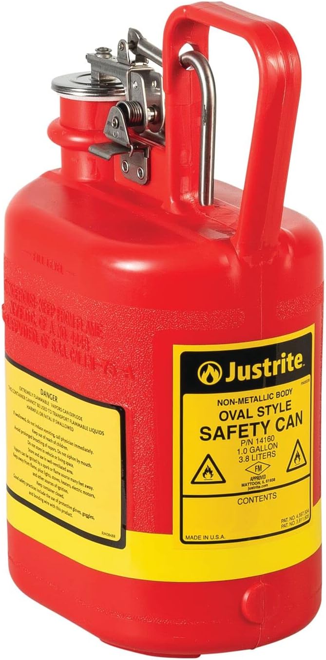 JUSTRITE Justrite 14160 Type I Polyethylene Safety Can 1 Gallon Stainless Steel Fittings Red