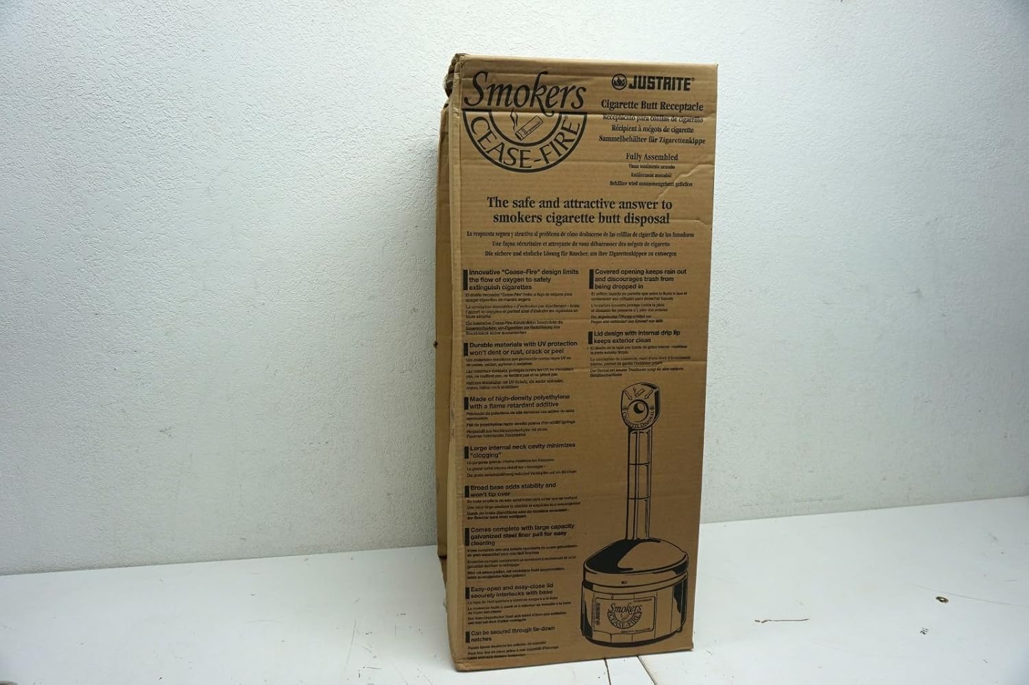 JUSTRITE Justrite 26800 Cease-Fire Cigarette Butt Receptacle 4 Gallons Gray