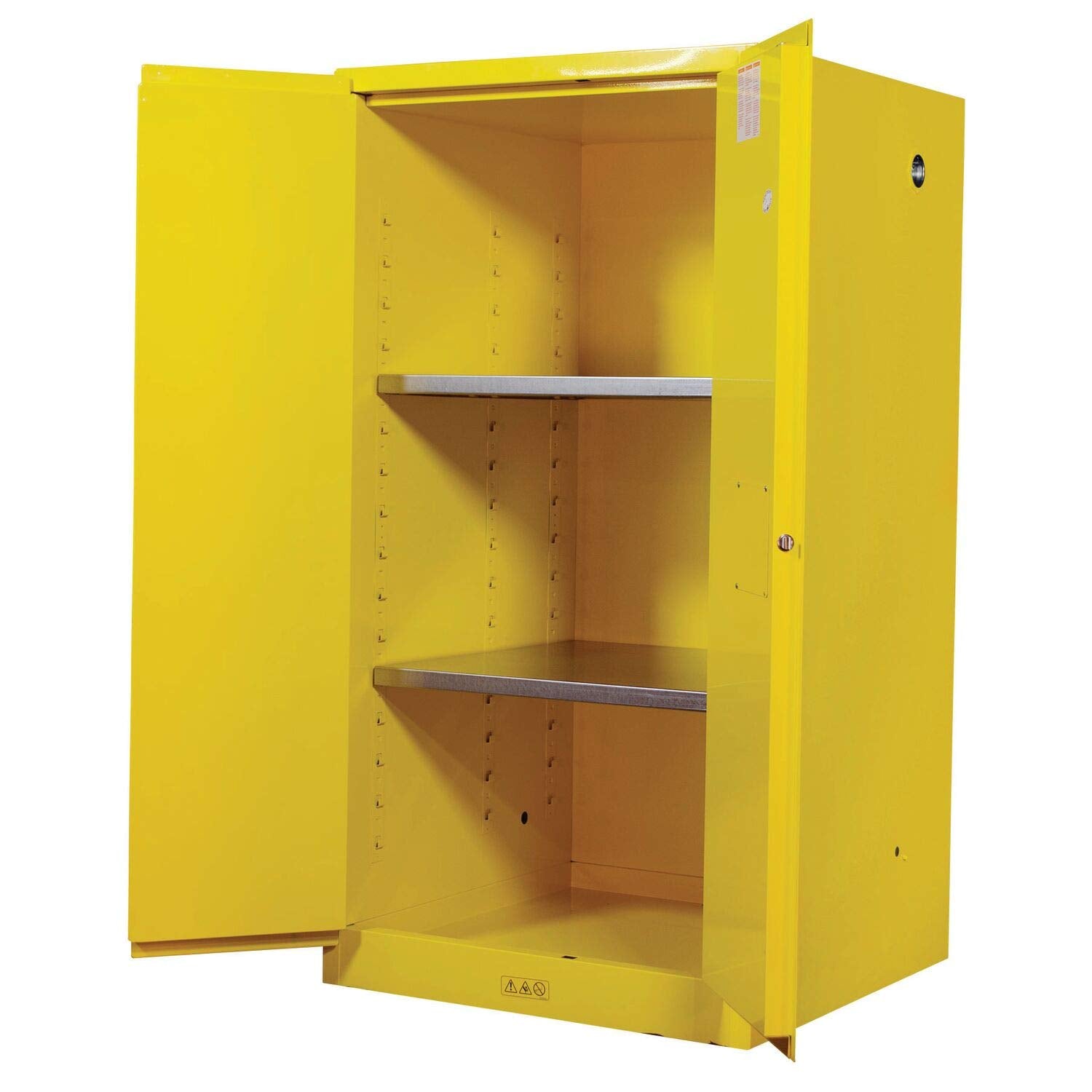 JUSTRITE Justrite 896000 Sure-Grip EX Flammable Liquid Storage Cabinet, 60 Gallon Reinforced Steel Fire Cabinet for Gasoline Storage, 2 Manual Close Doors, 65 x 34 x 34, Yellow