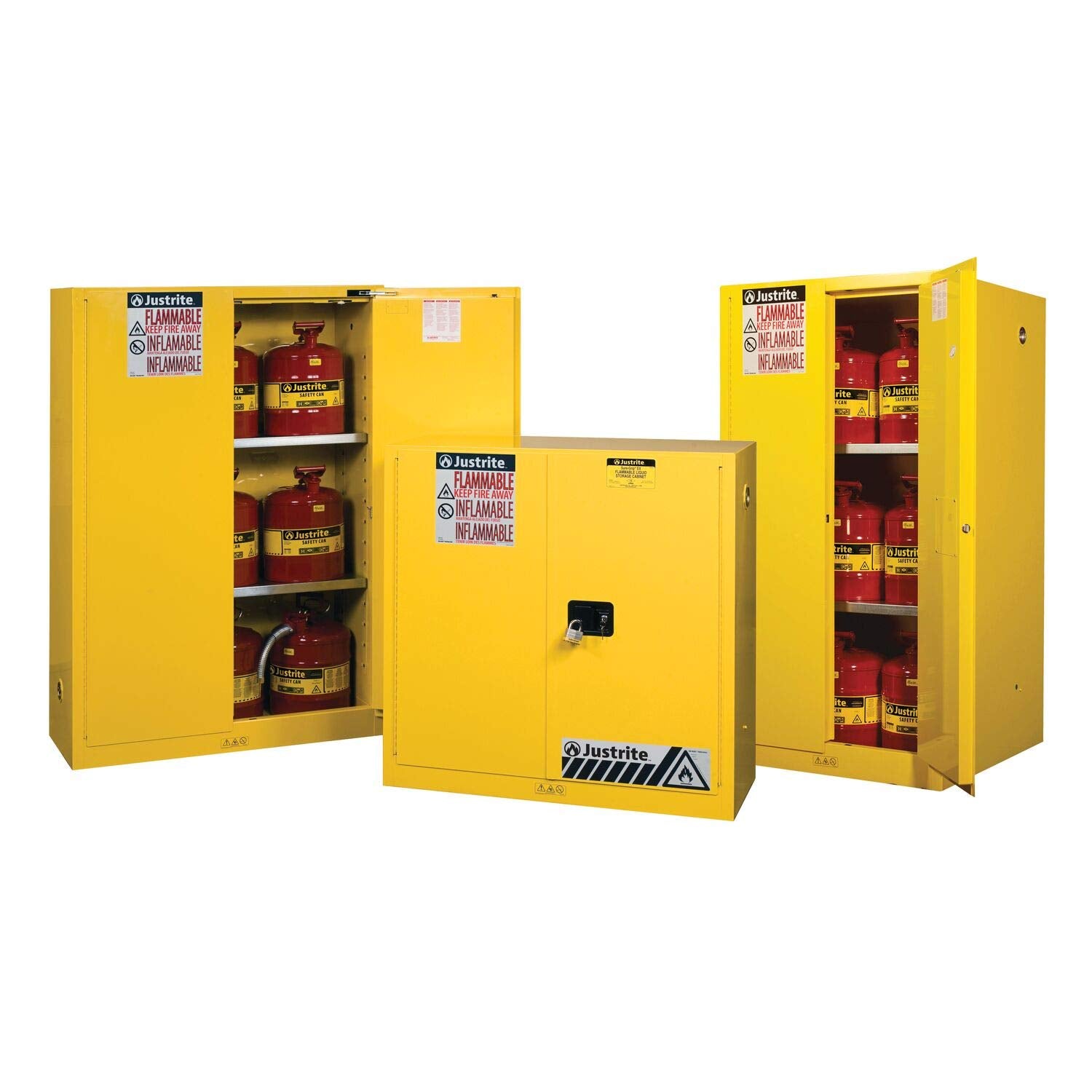 JUSTRITE Justrite 896000 Sure-Grip EX Flammable Liquid Storage Cabinet, 60 Gallon Reinforced Steel Fire Cabinet for Gasoline Storage, 2 Manual Close Doors, 65 x 34 x 34, Yellow