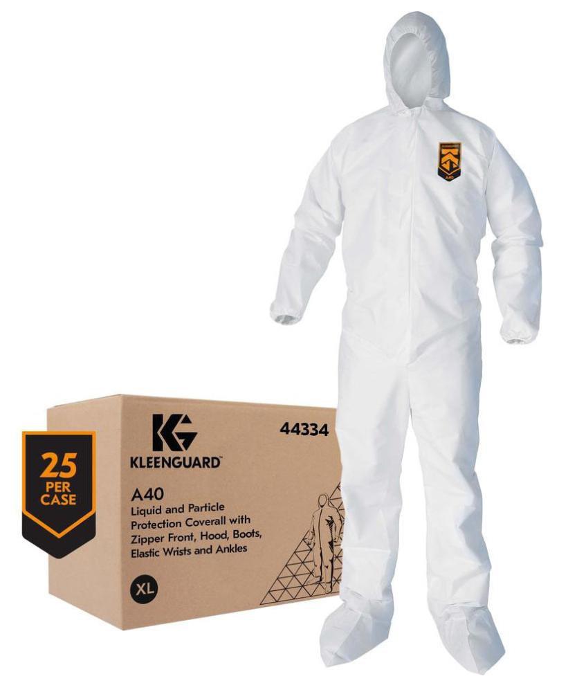 KLEENGUARD KleenGuard 44334 A40 Elastic-Cuff, Ankle, Hood and Boot Coveralls X-Large White 25 Carton