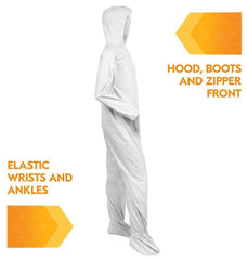KleenGuard 44334 A40 Elastic-Cuff, Ankle, Hood and Boot Coveralls X-Large White 25 Carton