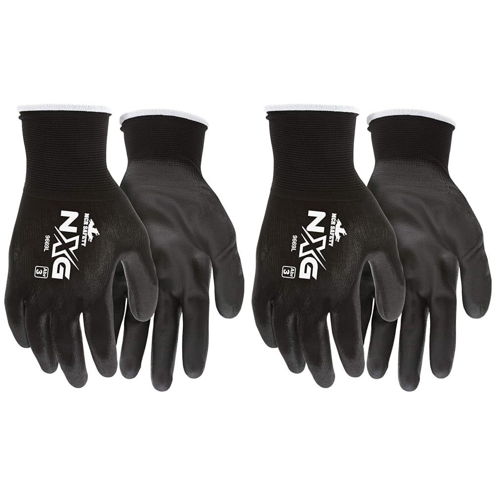 MCR SAFETY MCR Safety 9669L Safety Work Gloves 13 Gauge Black Nylon Shell Black PU Palm & Fingers Large 12 Pack