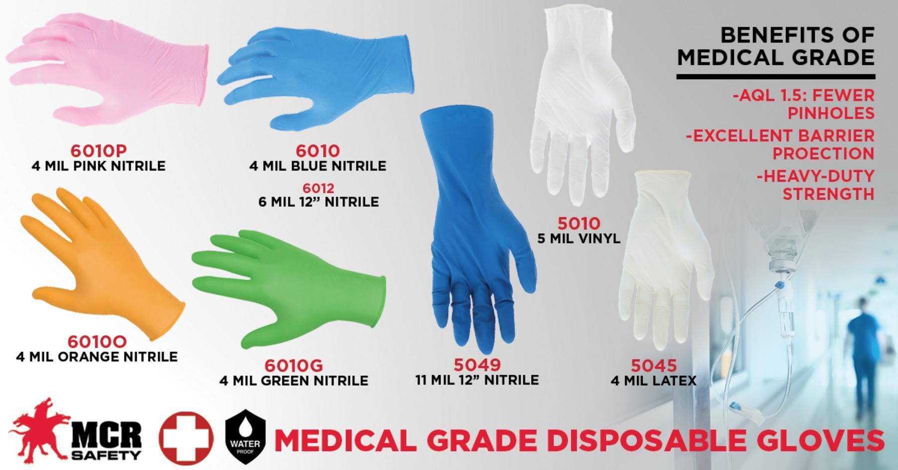 MCR SAFETY MCR Safety 5049L MedTech Exam Gloves, Large, Blue, Latex, 11 Mil