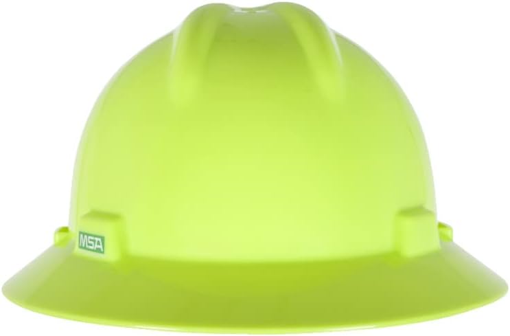 MSA SAFTEY MSA 10061515 V-Gard Full Brim Hard Hat with Fas-Trac III Ratchet Suspension in Hi-Viz Yellow-Green