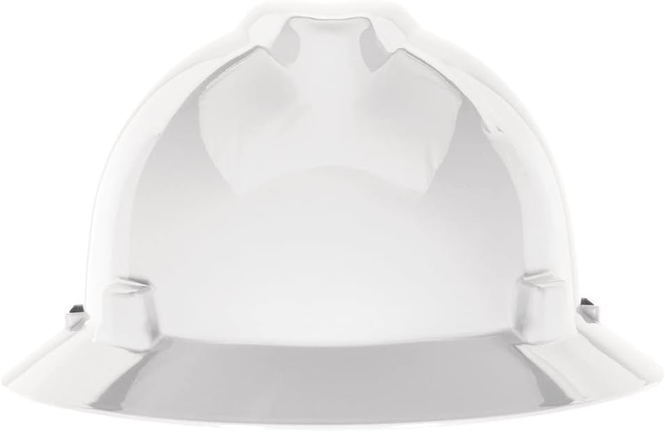 MSA SAFTEY MSA 454733 V-Gard Full-Brim Hard Hat with Staz-on Pinlock Suspension | Polyethylene Shell, Superior Impact Protection, Self Adjusting Crown Straps - Standard Size in White - Item Name