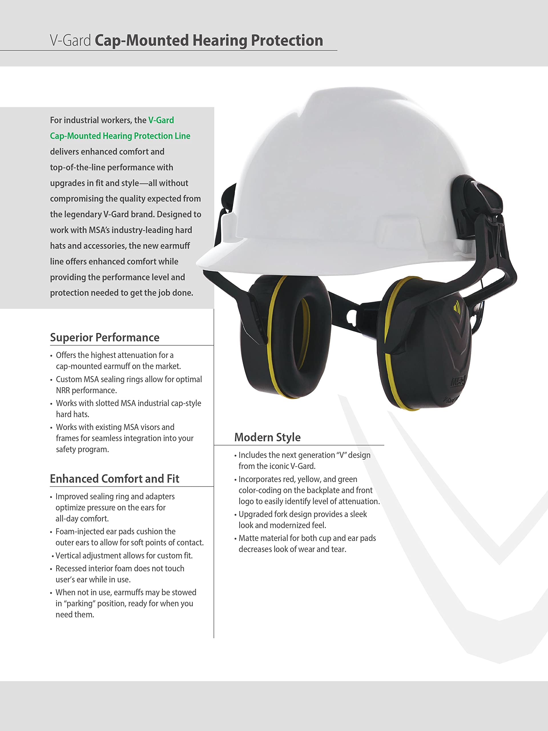 MSA SAFTEY MSA 10190358 V-Gard Helmet Ear Defenders High Attenuation SNR 36 dB