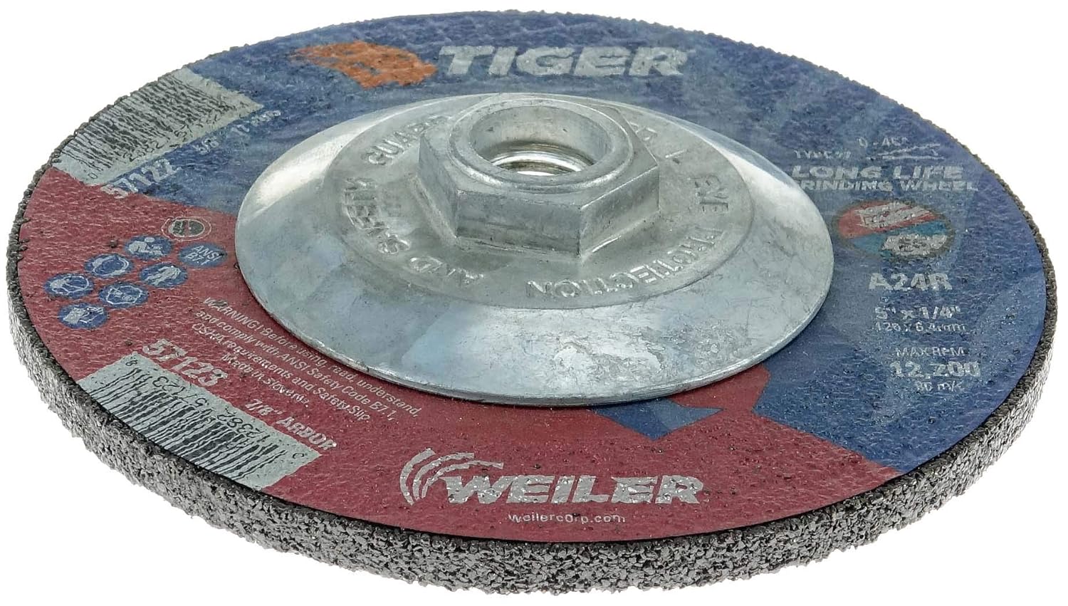 WEILER Weiler 57122 Tiger Grinding Wheel Type 27 1/4 Thick A24R 5/8-11 UNC Nut Pack of 10