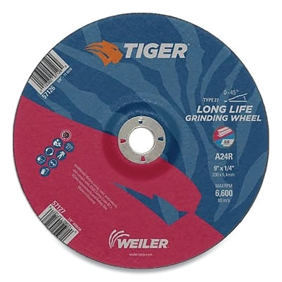 WEILER Weiler 57122 Tiger Grinding Wheel Type 27 1/4 Thick A24R 5/8-11 UNC Nut Pack of 10