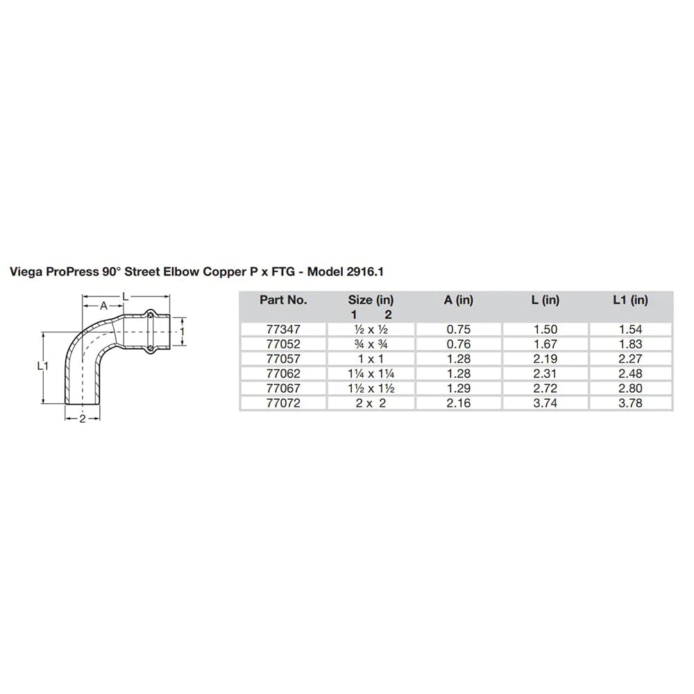 VIEGA Viega 77062 Elbow 90 Degree 1-1/4 inch FTG x Press
