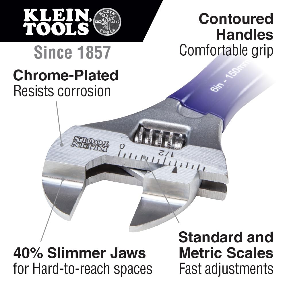 KLEIN TOOLS Klein Tools D86936 Adjustable Wrench with Slim Jaw 8-Inch